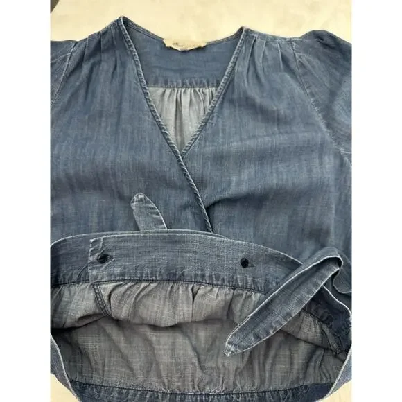 Madewell Women's Denim Top Wrap V-Neck Puff Sleeve Small - Picture 8 of 11